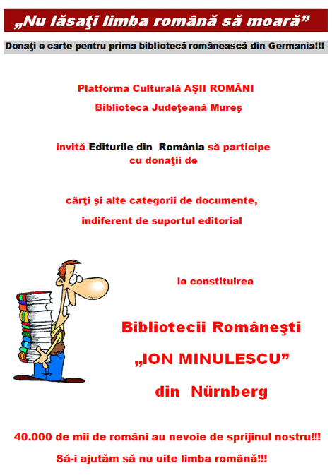 Donati o carte pentru prima biblioteca romaneasca din Germania
